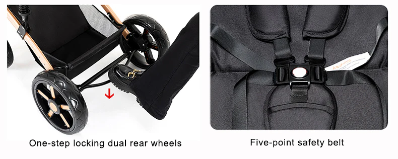 One-step locking dual rear wheels and Five-point safety belt