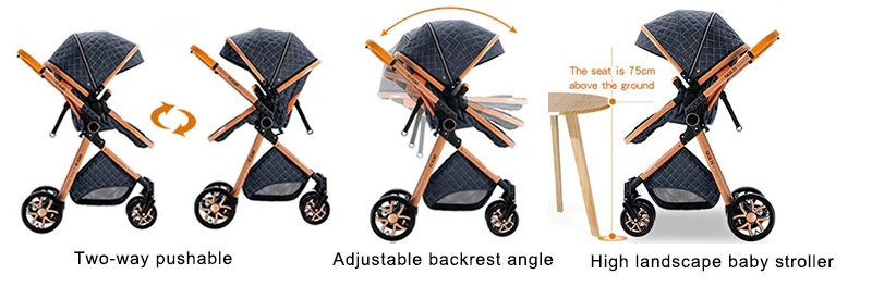 Two-way pushable stroller. Adjustable backrest angle. High Landscape Baby Stroller